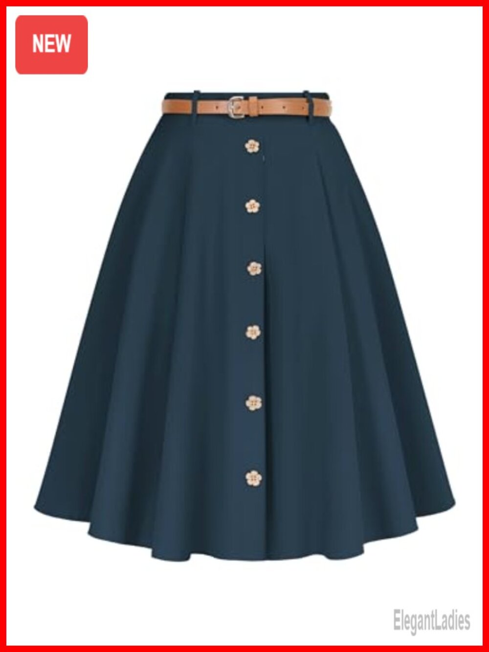 Pleated Midi A-Line Skirt with Belt and Pockets Button Down Work Skirt